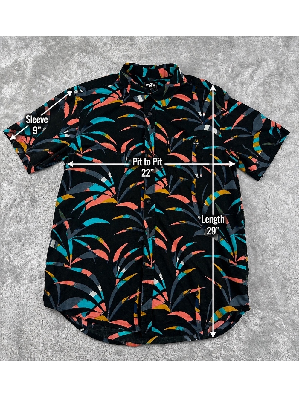 Billabong Mens Black Multicolor Abstract Print Short Sleeve Button Up Surf Shirt - Picture 7 of 8